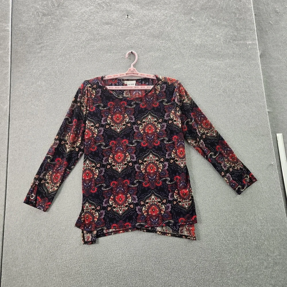 Dana Buchman‎ Women Blouse XL Black Paisley Scoop Neck Pullover Tunic
